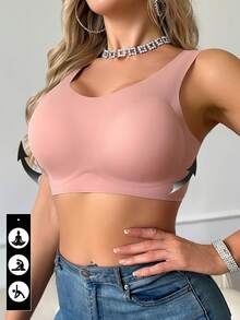 1pc Classic Soft Removable Padded Seamless Sports Bra With Moderate Support, Yoga Bra For Women - Dusty Pink - View 5