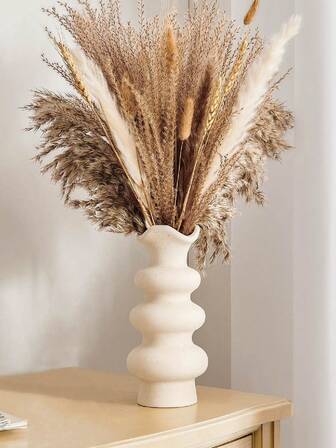 1 件现代装饰白色花瓶，用于家居装饰，秋季简约花瓶，用于蒲苇，波西米亚风花瓶，美学奶油色花瓶