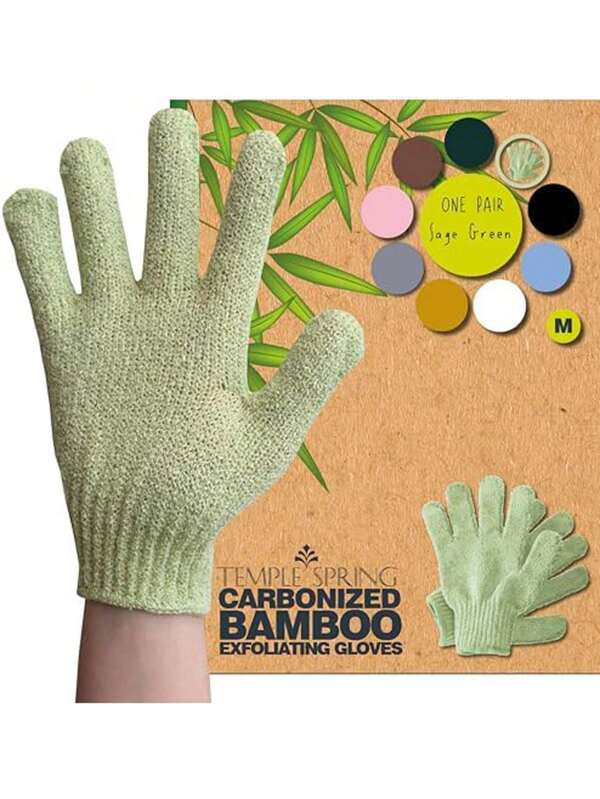 2 Pcs Temple Spring Bamboo Multi Color Exfoliating Gloves - Sage Green - Natural Microfiber Bath Gloves Back To School