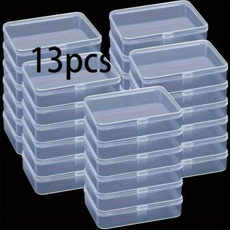 13pcs Transparent Plastic Storage Containers - Multipurpose Small Organizer Boxes For Jewelry, Beads, Hardware, Crafts And Sewing Supplies - Clear Craft Storage Boxes