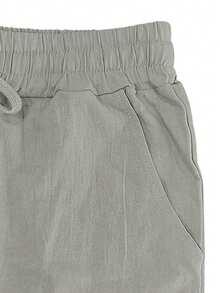 Solid Color Linen Woven Loose Casual Pocket Long Pants, Spring/Summer/Autumn - Grey - View 6