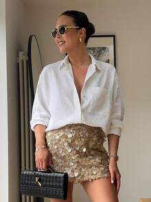 Women's Spring And Summer Fashion Elegant Dressing Y2K Sexy Shiny Tight Mini Skirt/High Waist Shiny Short Skirt/Summer And Spring Party Club/Back To School Skirt - Beige - View 1