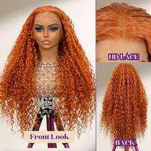 13x4 姜黄色 #350 深波浪戴上并预拔预剪蕾丝假发，适合女士，200% 杰瑞卷曲松散深闭合假发，自然黑色鲍勃假发，混合假发，预拔，非常适合角色扮演/日常穿着/特殊活动 - S350 - 查看 6