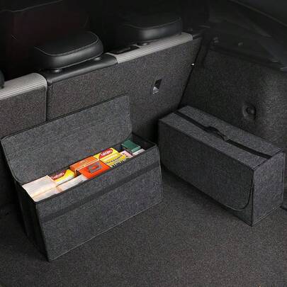 1个可折叠汽车后备箱收纳整理袋，毛毡面料汽车后备箱收纳盒，汽车内部收纳袋，女士汽车收纳袋，旅行必备礼品