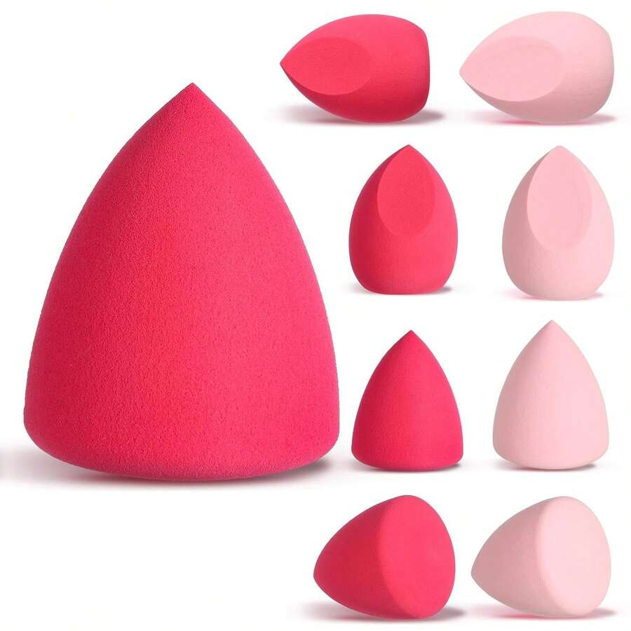THE Makeup Sponge Set Professional Blender Sponge Soft Concealer Sponge Facial Makeup Tools For Foundation Liquid Powder, For Birthday Party Mother's Day(Pink&Rose Red) - Pink - View 1