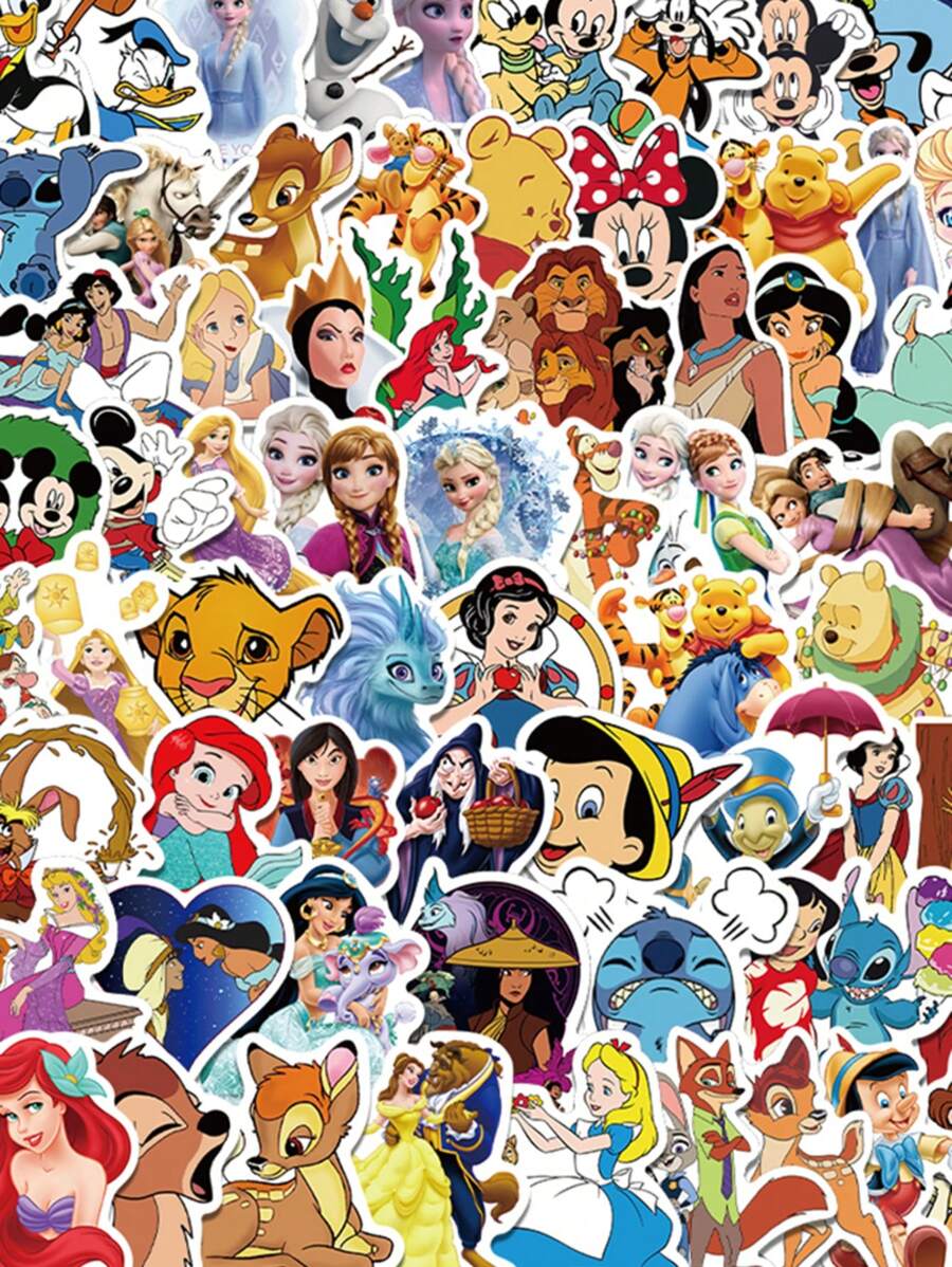 Disney 100pcs Disney Cute Character Cartoon Movie Graffiti Stickers Decorate Phones, Computers, Water Cups And Helmets A Special And Creative Gift