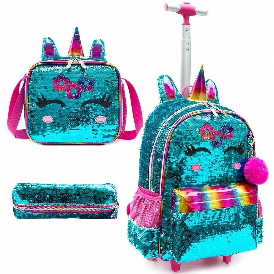 Set de 3 piezas Carrito de cuentas, Mochila con carrito multifuncional, de moda y conveniente, con ruedas, adecuado para niñas. - Tirador con cuentas para mujer - Ver 1