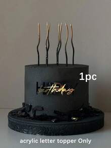 1/5pcs Happy Birthday Cake Topper Acrylic Birthday Cake Toppers Cup Cake Toppers Decoration Ornaments Gold&Black Letter Topper Cake Plug-In For Cake Baking Supplies Birthday Party Decorations - Multicolor - View 11