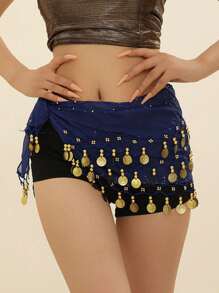 Oriental/ Belly Dance Coin Belt BellyDance Hip Scarf Golden Coins Belly Dance Costume Accessories Dancing Coin Belt Can Be Worn With Bracelet Jewelry, Suitable For Stage Performances With Bohemian Style