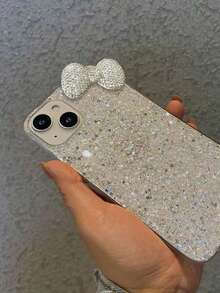 Sequins 1pc Shiny Glitter Resin Bowknot Embellished Phone Case Compatible With IPhone 16 Pro Max, Y7 Prime (2019)/Y7 Pro (2019)/Y7 (2019)/Enjoy 9, Compatible With Redmi Note 9S, Compatible With Galaxy A54 - White - View 7