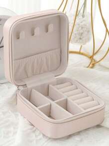 1PC Single Layer Storage Box Ladies Travel Leather Jewelry Box Classic Black Pure White Fashion Pink Storage Box