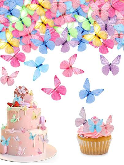 36 peças/72 peças Decorações Comestíveis de Borboleta para Bolo, Toppers de Bolo em Formato de Borboleta Colorida e Vívida, Toppers de Bolo de Fada para Aniversário Feliz, Decoração de Bolo para Casamento, Aniversário, Chá de Bebê, Festa de Aniversário, Primavera e Verão