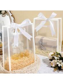 10 Transparent Frosted Plastic Gift Bags (With Ribbon/Ribbon Length Of 40cm). Equipped With A 40 Centimeter Long Thread That Requires Manual Sewing. Reusable Transparent Gift Bag, Wrap Around Gift Bag (With Tie) Including Ribbon. Suitable For Gift Givers. (One Ribbon Per Bag)