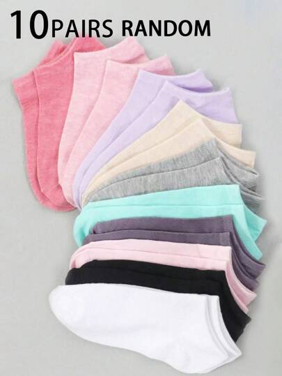 10/20 Pairs Women Random Color Ankle Socks, Thin Casual Fashion Low Cut Summer Short Socks