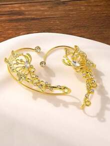 2pcs Fashionable Hiphop Personalized Glittering Butterfly Fairy Ear Clip On Earrings, Dainty Luxury Clip-On Earrings For Women - Gold - View 3