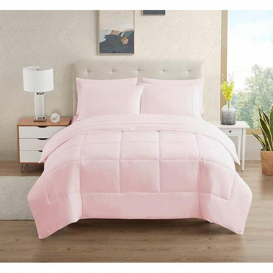 JIANGTAO-Dorm Room Essentials College Bedding Comforter Set 5 Piece Twin XL Size Bed In A Bag For College Students Boys And Girls, Twin XL, Navy Blue - 粉色 - 查看 1