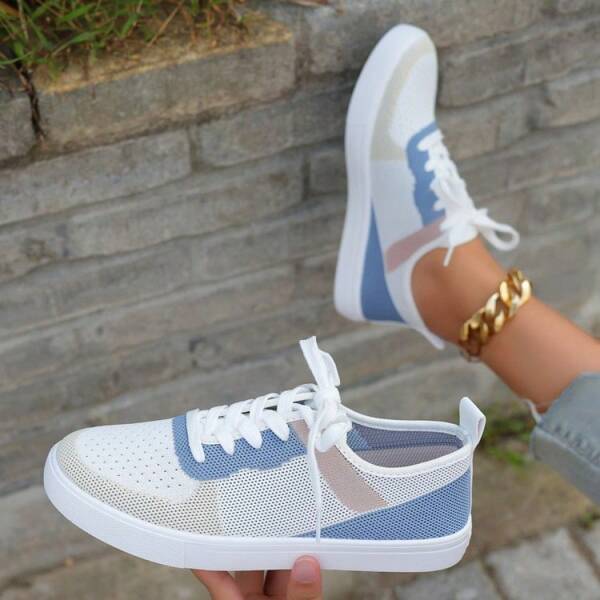 Mehrfarbige flache Patchwork Lässig Segeltuch Sneaker, atmungsaktiver Stoff, sportlich & modisch leichte Trainingsschuhe für Frauen, Frühling/Sommer