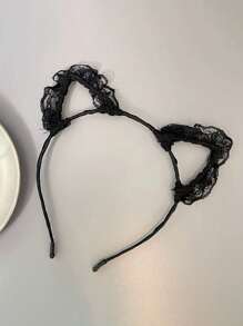 2 Peças Tiara de Orelha de Gato de Renda para Mulheres, Acessórios de Cosplay, Enfeite de Cabeça de Gatinho Fofo para Festa a Dois, Decoração de Cabelo para Festival de Halloween