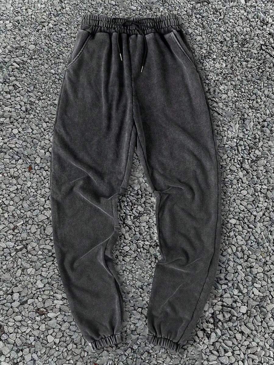 Men's Distressed Print Jogger Pants - Black - View 1