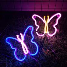 1 件霓虹蝴蝶装饰灯带，墙壁艺术，USB/电池供电，尺寸 8.86x7.48 英寸（约 22.5x19 厘米），适用于卧室、客厅、情人节派对、圣诞派对、婚礼、家居、酒吧 - 彩色 - 查看 5