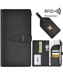 New Arrival Slim Minimalist Long Passport Holder Luggage Tag Set RFID Blocking Travel Wallet Documents Organizer With Pen Holder Card Slots Cute Passport Cover For Women Men Creditcard Holder Atm Card Passacavo Porta Photocard Holder Minimalist Wallet Smart Wallet Airtag Wallet Business Card Black Pink - Multicolor - View 1