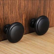 10pcs Matte Black Aluminum Cabinet Knobs, Solid Metal Round Drawer Pulls, 1 Inch Flat Stainless Steel Handles Suitable For Nursery, Kitchen, Dresser And Doors