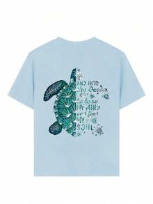 青少年女孩休闲趣味印花圆领短袖T恤上衣，夏季