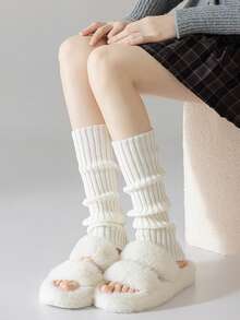 1双宽松袜，毛绒袜，JK袜小腿袜，Loosesocks Lolita针织日系泡泡袜长袜，年轻女士袜子，白色保暖腿型休闲袜，原宿日系卡哇伊靴袜，日系学院风，适合日常休闲穿着 - 彩色 - 查看 2