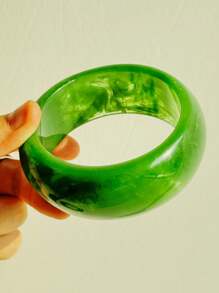 1 pieza Elegante brazalete ancho de resina verde retro, brazalete personalizado de moda y encantador