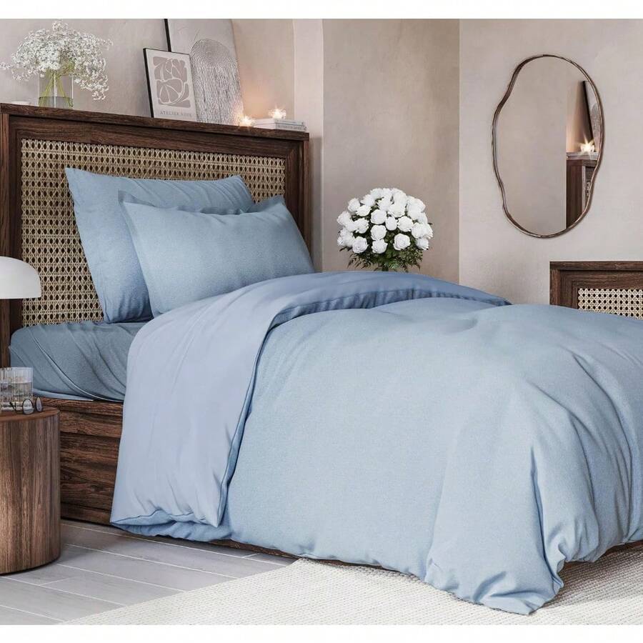 Cover Queen Size Set - Extra Soft Queen Size Duvet Cover 90 X 90 With 2 Pillow Shams - Hotel Luxury Easy Care And Fade Free W/ Zipper Closures & Ties - Breathable Bedding Set (Light Sage Green) - 24 - 混色藍(無被子) - 查看 1