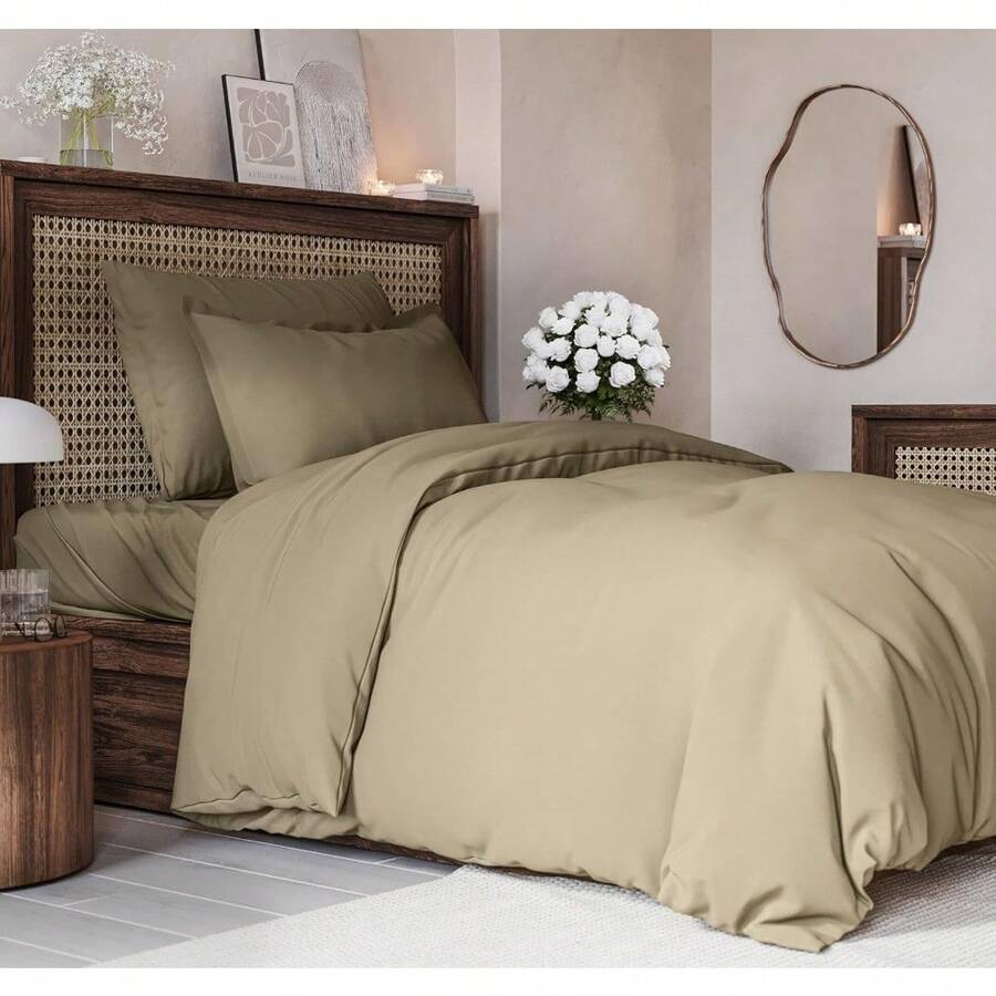 Cover Queen Size Set - Extra Soft Queen Size Duvet Cover 90 X 90 With 2 Pillow Shams - Hotel Luxury Easy Care And Fade Free W/ Zipper Closures & Ties - Breathable Bedding Set (Light Sage Green) - 16 - 卡其色(無被子) - 查看 1