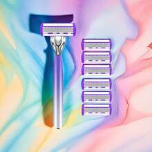 Unisex 6-Layer Razor - Reusable, Fragrance-Free Blades, Smooth Shaving For Body Hair, Leg Hair And Facial Hair - Purple - View 3