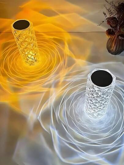 水晶台灯（触摸和遥控），氛围夜灯，RGB 16色变色灯，USB供电，充电2-3小时，适用于房间装饰、派对、餐厅、节日、露营、婚礼，营造浪漫梦幻的氛围。