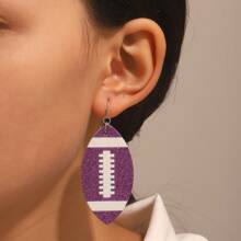 1 Pair Women's Fashion Football-Shaped PU Leather Dangle Earrings, Suitable For Sports Celebration And American Football Matches