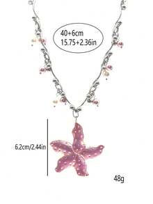 1pc Lilly Flower Pearl Tassel Necklace, Multi-Color Resin & Metal Material, Fashion & Personalized, Suitable For Women Party & Daily Wear - Nhiều màu - Xem 8