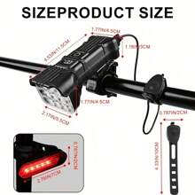 Juego de luces delanteras y traseras para bicicleta, 12 perlas LED, resistente al agua IPX4, alta luminosidad, fácil instalación, luz delantera con bocina, indicador de nivel de batería, 5 modos de iluminación, faro de bicicleta