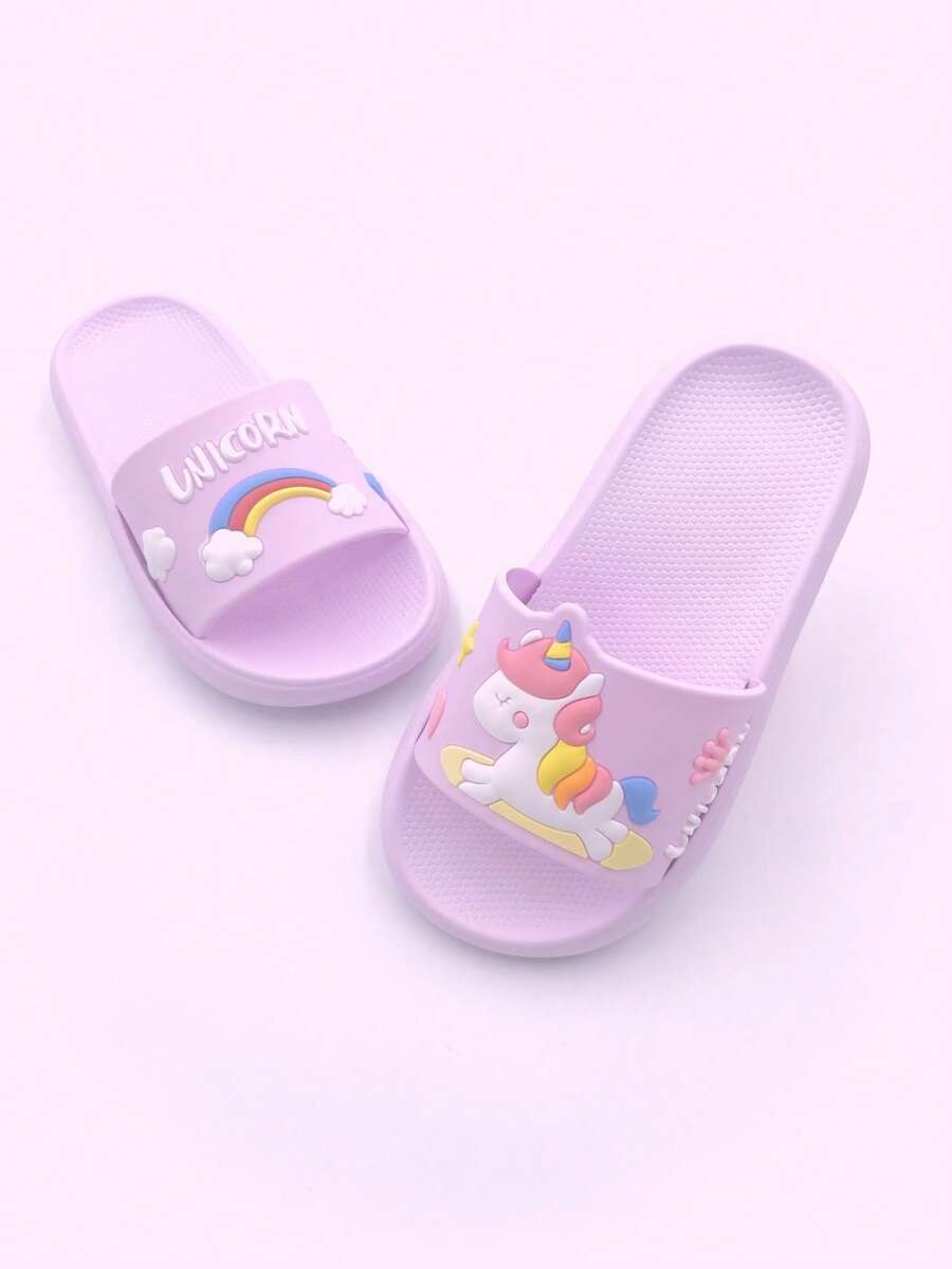 1双儿童软底小马拖鞋，适合室内/室外、居家、浴室、泳池、夏季穿着 - 紫色 - 查看 1