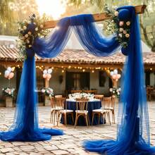 1pc Elegant Navy Blue Sheer Voile Curtain - Wrinkle-Free Transparent Fabric, Suitable For Wedding Arch, Ceremony Backdrop, Reception Decor, Etc. - Multipurpose Polyester Table Runner, Ideal For Parties, Outdoor Events And Holidays, Especially For Christmas & Birthday Parties