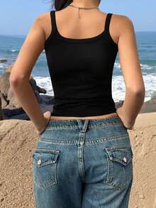 Áo camisole nữ dáng ôm, màu trơn, kiểu dáng thường ngày. - màu đen - Xem 2