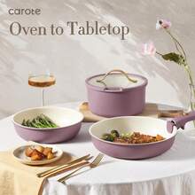 CAROTE 19pcs Pots And Pans Set, Nonstick Cookware Set Detachable Handle, Induction Kitchen Cookware Sets Non Stick With Removable Handle, RV Cookware Set, Gold And Purple - Light Purple 16pcs - View 6