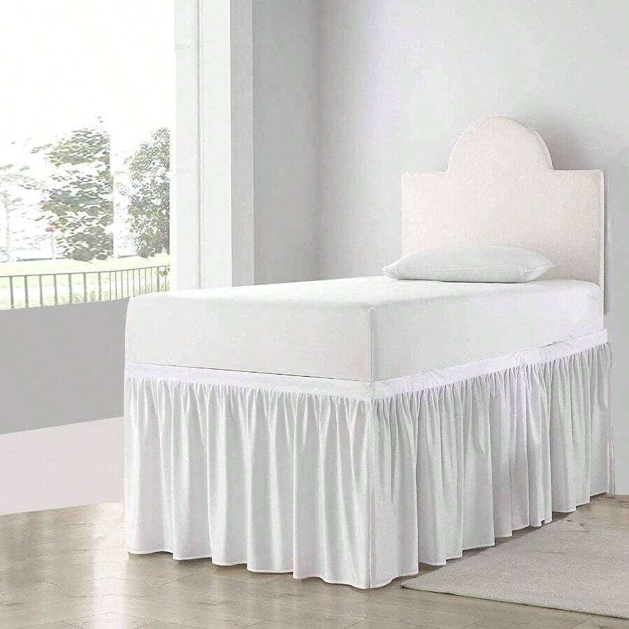 [Dorm Room Bed Skirt College Dorm Bed Skirt Long Bed Skirt Dorm Extra Long Dorm Room Bed Skirt 100 Microfiber White Holiday Gift For Her Summer Essential Travel Must Have Outfit Upgrade Daily Pick] - White - View 1