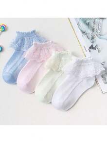 Meia Babado Tule Feminina Infantil Respiravel - Princesa-Fofa - - Branco - Visão 5