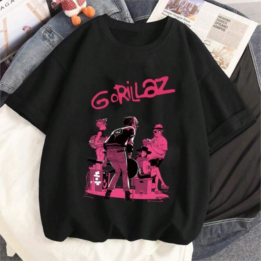 Breathable In SummerGorillaz Rock Graphic T-Shirt For Men Punk Music Novelty Tees O Neck Short Sleeve Streetwear T Shirt Tops Summer Women Clothing - màu đen - Xem 1