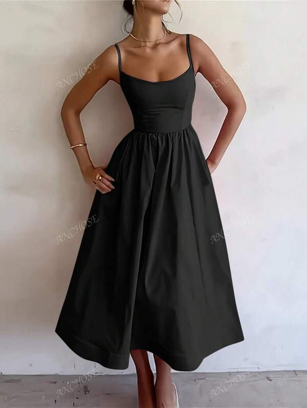 ANCHOSE Elegantes einfarbiges Trägerkleid für Damen, Frühling/Sommer