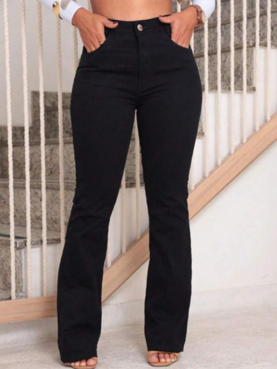 CALCA JEANS FEMININA FLARE CINTURA ALTA LYCRA