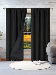 1 件 100% 遮光涂层纯色简约时尚杆袋隔热窗帘，适用于客厅、卧室、儿童房、门帘、衣柜 - 黑色 - 查看 7