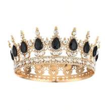 1 Stück eleganter Barock-Stil Diamant Tiara, luxuriöse Prinzessinnenkrone, glänzender runder Haarreif für Frauen, exquisites Hochzeits-Haaraccessoire, nicht waschbar, Schmuck für besondere Anlässe