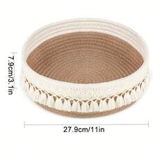 Cesta de almacenamiento tejida a mano con detalles de flecos - organizador de escritorio liviano y libre de alergenos para cosméticos, bolígrafos, etc. - Fibra blanca natural