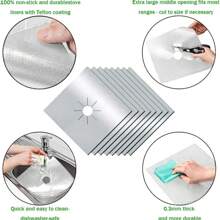 1 stuk kookplaatbranderhoes, 0,2 mm zilver, gasfornuisbrandervoering, antiaanbaklaag, herbruikbaar, keuken, snijdbaar, gemakkelijk schoon te maken, formaat 27,8 x 27,8 cm