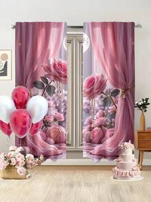 2 件卡通房间窗帘,涤纶客厅窗帘,卧室遮光窗帘,卧室装饰家居,卧室婚礼装饰风格,无需钻孔的遮光窗帘 - 彩色 - 查看 5